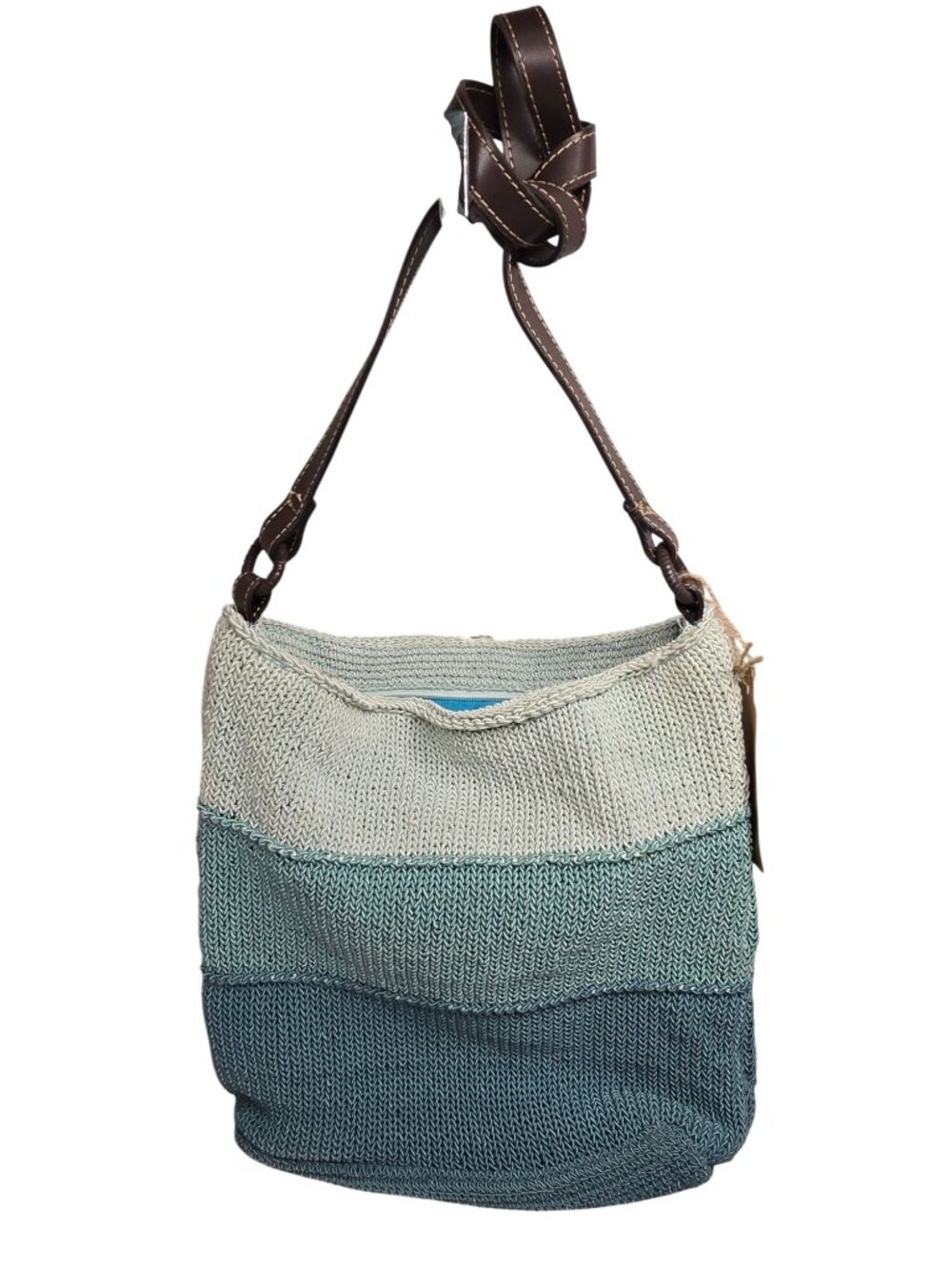 Knitted Hombre Shoulder Bag By Liz Claiborne Leather Trim  Comedic Blue Interior